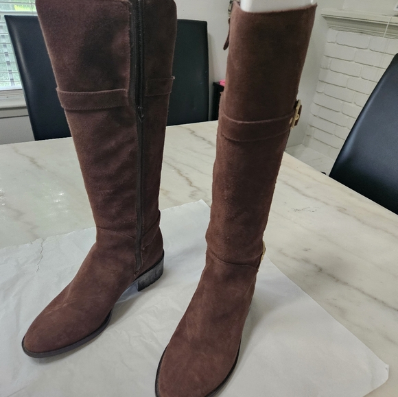 Waterproof Brown Suede Boots - Brass Hardware - Size 6-1/2 B - Picture 2 of 9
